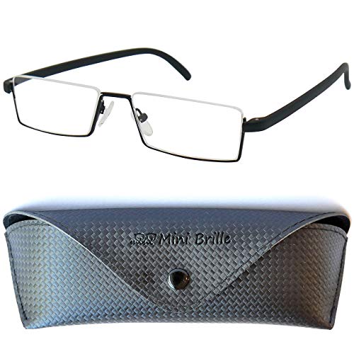 Flexibles Gafas de Lectura de Media Montura, Montura de Acero Inoxidable Ligera (Negra), Estuche Gratis, Gafas de Lectura para Mujer y Hombre, Dioptrías +2.0