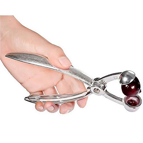 Fleymu Deshuesador Cerezas y Aceitunas Mano Removedor de Semillas Herramientas de Cocina Removedora Portátil Cherry de Fruta Corer Pitter Ideal para Cerezas para Pasteles, Tarta o Mermelada (Plata)