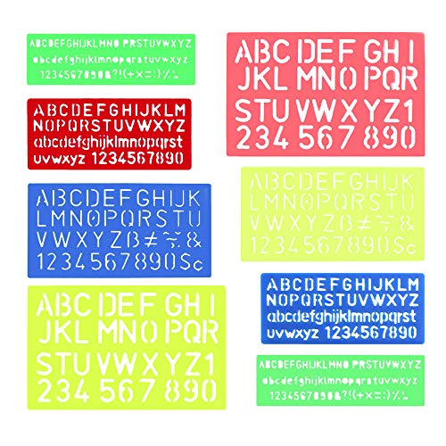 FOGAWA 8pz Plantillas de Letras Stencil de Números y Letras para Manualidades Diario Plantillas de Alfabeto para Scrapbooking Pinturas de Arte DIY Niños 4 Colores Tamaños