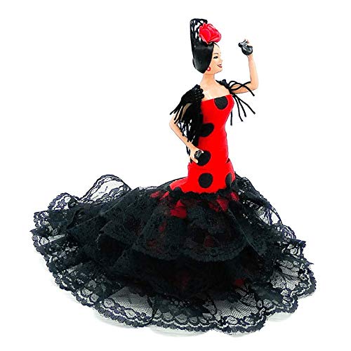 Folk Artesanía Muñeca 20 cm andaluza o Flamenca Vestido con Cola . Similar Marin Dolls. Fabricado en España (Blanco Lunar Rojo)