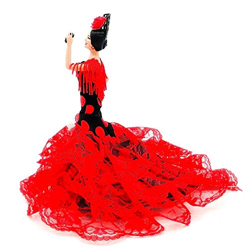 Folk Artesanía Muñeca 20 cm andaluza o Flamenca Vestido con Cola . Similar Marin Dolls. Fabricado en España (Blanco Lunar Rojo)