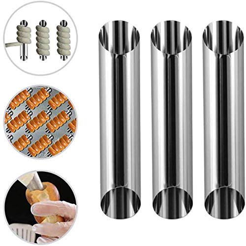 FORE 10PCS Tubos de Cannoli de Panqueque de Acero Inoxidable, Crema Cuerno Molde Tornillo Molde de Croissant, para Hornear Panqueques, Croissants, Panecillos Daneses