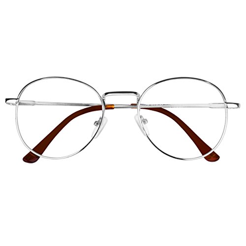 Forepin® Montura para Gafas Hombre y Mujeres Vintage Unisexo Retro del Metal Vidrios Claros de la Manera Gafas Transparent - Plata