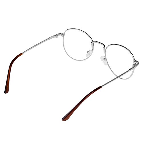 Forepin® Montura para Gafas Hombre y Mujeres Vintage Unisexo Retro del Metal Vidrios Claros de la Manera Gafas Transparent - Plata