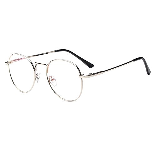 Forepin® Montura para Gafas Hombre y Mujeres Vintage Unisexo Retro del Metal Vidrios Claros de la Manera Gafas Transparent - Plata