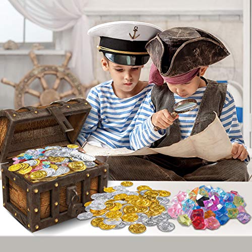 FORMIZON 100 Piezas de Monedas de Oro, 50 Piezas de Gemas Piratas, Piezas de Gemas Piratas y Gemas Piratas del Tesoro Pirata para Fiestas Temáticas Piratas