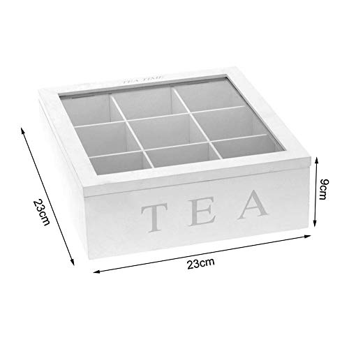FORYOURS - Caja de té de bambú con 9 compartimentos para bolsas de té de madera con tapa y caja de té para mantener el aroma prolongado y decorativo para disfrutar del té intenso.