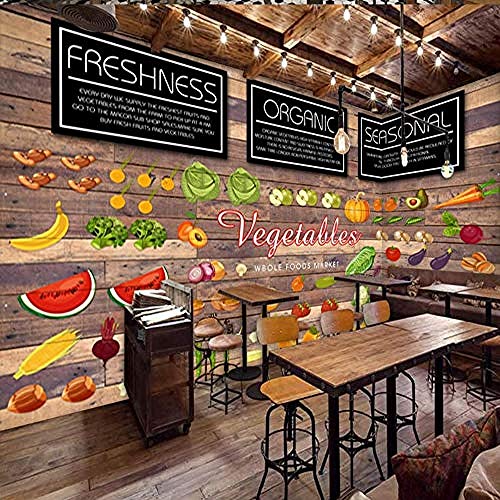 Fotomurales decorativos pared vinilos decorativos papel fotografico 3D Europa Estados Unidos Moda Madera Mural Verdura Fruta Tienda Fondo Pared Cocina Wallpaper