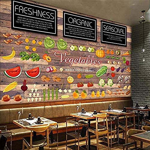 Fotomurales decorativos pared vinilos decorativos papel fotografico 3D Europa Estados Unidos Moda Madera Mural Verdura Fruta Tienda Fondo Pared Cocina Wallpaper