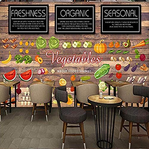 Fotomurales decorativos pared vinilos decorativos papel fotografico 3D Europa Estados Unidos Moda Madera Mural Verdura Fruta Tienda Fondo Pared Cocina Wallpaper