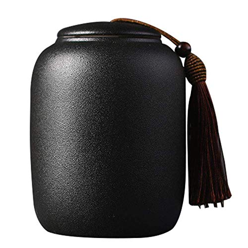 Frasco de té de cerámica Frascos de almacenamiento de estilo chino vintage Latas de té Latas Frasco negro Tapas selladas de carrito de té tradicional Decoración de comedor de cocina casera (14.5 * 9.5