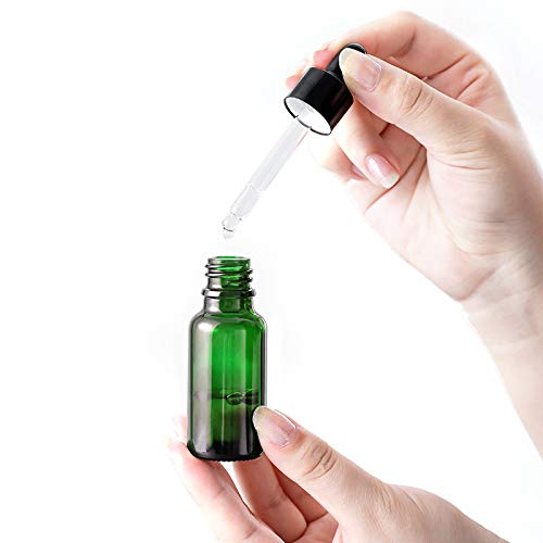 Frasco gotero verde con gotero de vidrio de pipeta, frasco de vidrio de 10 ml con gotero para aceites esenciales, perfumes, mezclas de aromaterapia - 16 piezas