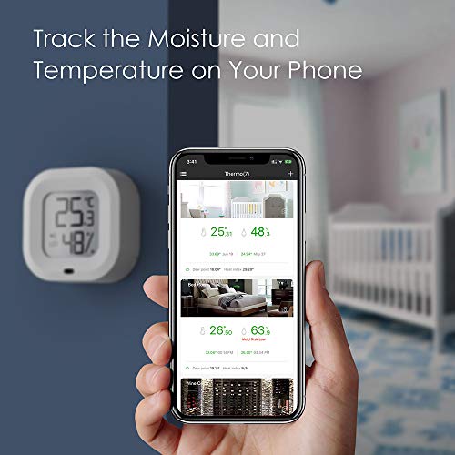 FreeLeben Inalámbrico Termómetro Higrómetro Mini Bluetooth 5.0 Interior Sensor De Temperatura De Humedad con Exportación De Datos, Función De Alarma, para Casa, Vino Puro, Sala De Estar