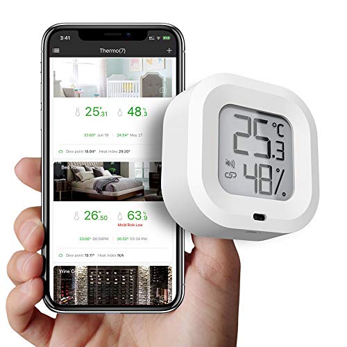 FreeLeben Inalámbrico Termómetro Higrómetro Mini Bluetooth 5.0 Interior Sensor De Temperatura De Humedad con Exportación De Datos, Función De Alarma, para Casa, Vino Puro, Sala De Estar