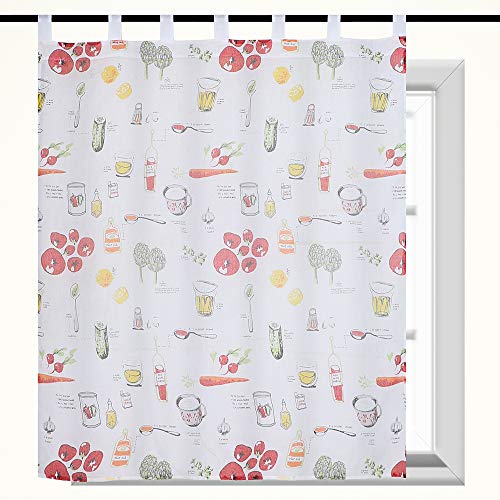 Frenessa 1 Pieza Visillo Estampadas con Presillas, Cortina Translucidas para Dormitorio o Cocina Decoración de Ventanas, Diseño de Vegetales, 140 x 140 cm