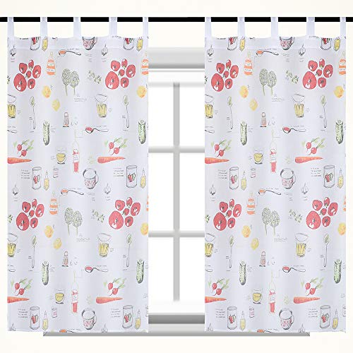 Frenessa Juego de Visillos Estampadas con Presillas Pack 2 Cortinas Translucidas para Dormitorio o Cocina Decoración de Ventanas, Diseño de Vegetales, 100 x 140 cm