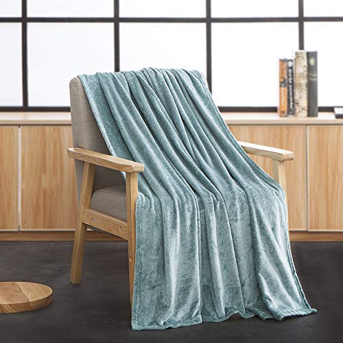 Frenessa Manta de Sofá y Cama Mantas Catiónica Suave con Tacto de Terciopelo para Adultos y Niños Dormitorio Colcha de Otoño y Invierno, 100% Poliéster 280g/m², 130 x 160 cm, Color Turquesa y Blanco