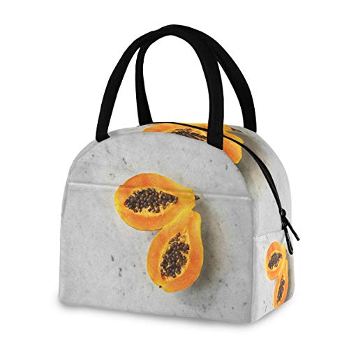 Fruit Papaya - Bolsa de almuerzo portátil de mármol con aislamiento, para mujeres, hombres, niños, niñas, reutilizable, para la escuela, picnic, oficina