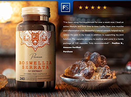 FS Boswellia Serrata 2000mg | 240 Capsulas Veganas | Para Salud de Articulaciones | Incienso Para las Articulaciones y Tendones | Sin OGM, Gluten, Lácteos
