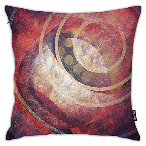 FULIYA Pillowcases,Grunge Circles Ancient Aged Display Dynamic Artistic Old Fashioned Retro Elements,Decorative Square Accent Throw Pillow Cushion Cover,18"x 18"