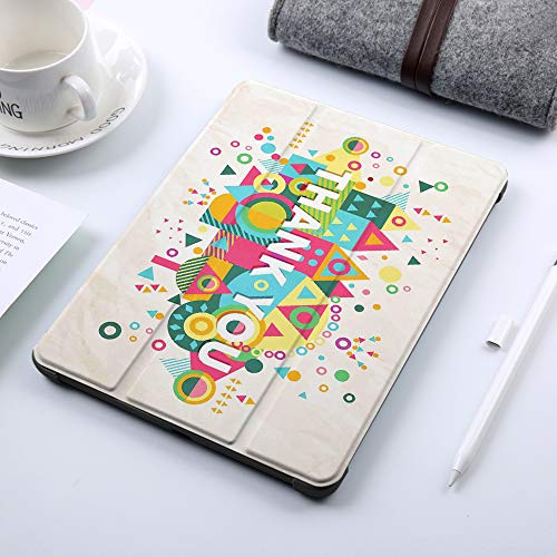 Funda iPad 10.2 Inch 2018/2019,Cita, Fuente de Agradecimiento Diciendo Gracias con Coloridas Figuras geométricas abstractas telón de Fondo, Multic,Cubierta Trasera Delgada Smart Auto Wake/Sleep