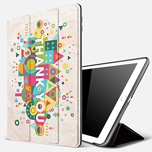 Funda iPad 10.2 Inch 2018/2019,Cita, Fuente de Agradecimiento Diciendo Gracias con Coloridas Figuras geométricas abstractas telón de Fondo, Multic,Cubierta Trasera Delgada Smart Auto Wake/Sleep