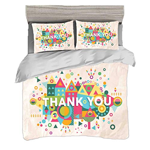 Funda nórdica Super King Size (220 x 240cm) con 2 fundas de almohada Citar Juegos de cama de microfibra Fuente de agradecimiento motivacional con figuras geométricas abstractas de colores de fondo,mul