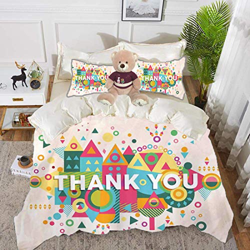 Funda nórdica Super King Size (220 x 240cm) con 2 fundas de almohada Citar Juegos de cama de microfibra Fuente de agradecimiento motivacional con figuras geométricas abstractas de colores de fondo,mul