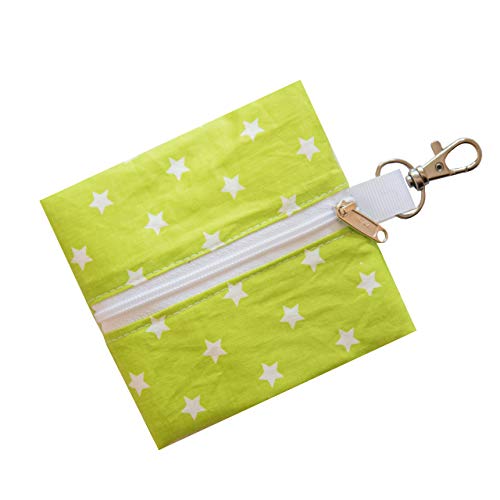 Funda para mascarillas Infantil con Cremallera y Colgador 100% Algodón. Interior teflón fácil Limpieza (Verde_Estrellas)