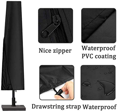 Funda Protectora para Parasol, Cubierta para Sombrilla, Tejido Oxford 600D Impermeable, con Varilla, con Cremallera, 195 x 26-55cm