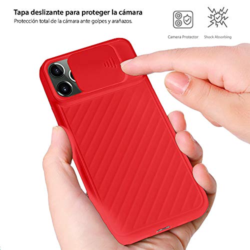 Funda Silicona para iPhone 11 Pro (5,8") [Tapa Deslizante Protección Camara], Ligera, Anti-Deslizante, Carga inalámbrica, Anti-Huellas. Rojo.