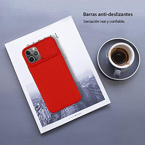 Funda Silicona para iPhone 11 Pro (5,8") [Tapa Deslizante Protección Camara], Ligera, Anti-Deslizante, Carga inalámbrica, Anti-Huellas. Rojo.