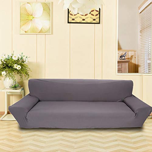 Fundas de sofá de 4 plazas 7 Colores sólidos Funda de Estiramiento Completo Tela elástica Soft Couch Cover Sofa Protector Muebles de casa (Color : Gris)