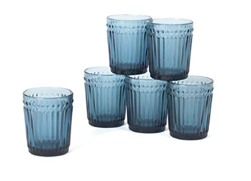 Gerimport Pack de 6 Vasos de Cristal Azul Medidas 9x9x10 cm Capacidad 300 ml