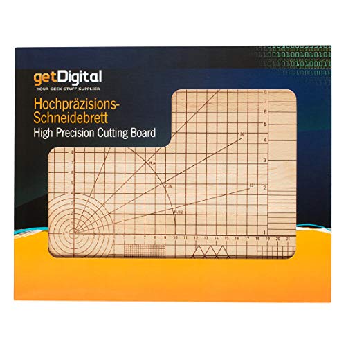 getDigital 11780 Tabla de Corte de Alta Precisión de Madera de Haya sin Tratar con Ángulos y Formas Geométricas 31 x 25 x 2 cm