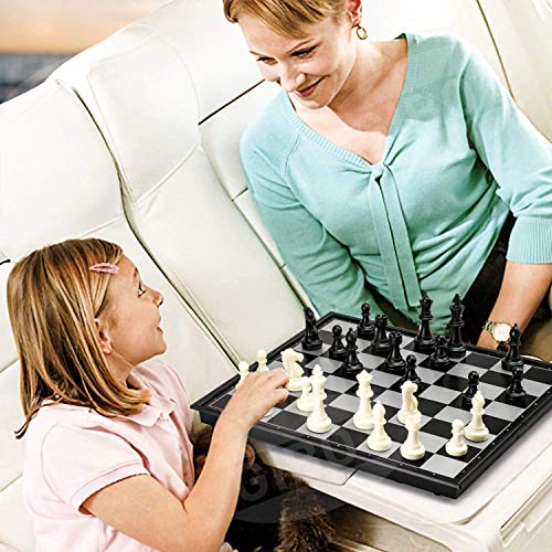 Gibot 3 en 1 Tablero de ajedrez,31.5CM x 31.5CM Tablero de Ajedrez Magnético con Ajedrez,Verificadores,Backgammon para niños y Adulto,Tablero de Juego Plegable y Portátil para Viajar,Blanco y Negro