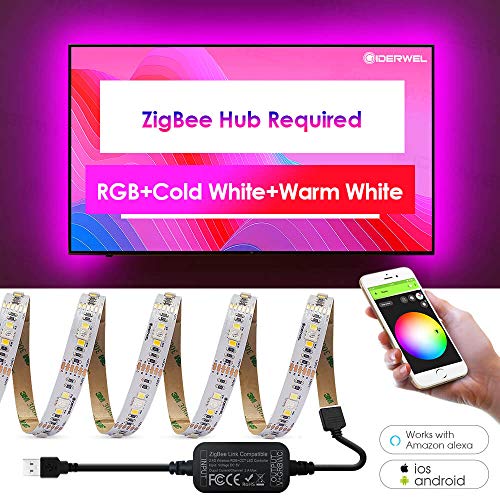 GIDERWEL Smart ZigBee - Tira de luz USB RGBWW para trabajo con puente de tono y Amazon Echo Plus para APP/control de voz RGB+blanco frío cálido ambiente TV USB tira de luz 5V