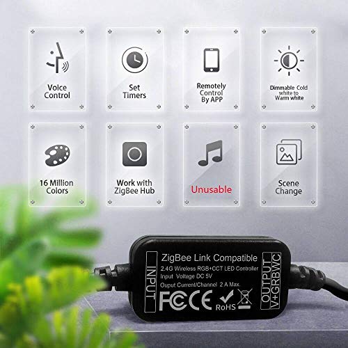 GIDERWEL Smart ZigBee - Tira de luz USB RGBWW para trabajo con puente de tono y Amazon Echo Plus para APP/control de voz RGB+blanco frío cálido ambiente TV USB tira de luz 5V