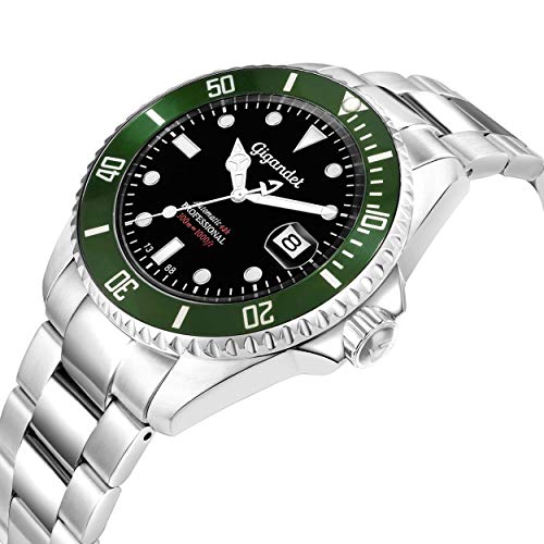 Gigandet Reloj de Hombre Automático Sea Ground Reloj de Buceo Analógico Correa de Acero Negro Verde G2-005