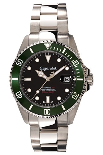 Gigandet Reloj de Hombre Automático Sea Ground Reloj de Buceo Analógico Correa de Acero Negro Verde G2-005