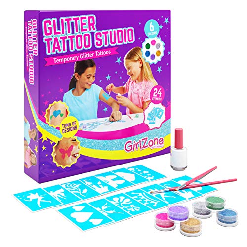 GirlZone Regalos para Niñas -Tatuajes Purpurina -Kit De Tatuajes Temporales con Brillantina para Niñas -Tatuajes Temporales -Tattoos con Purpurina 3 a 12 años