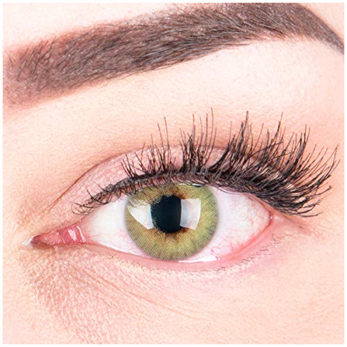 GLAMLENS lentillas de colores verdes Rose Green + contenedor. 1 par (2 piezas) - 90 Días - Sin Graduación - 0.00 dioptrías - blandos - Lentes de contacto verde de hidrogel de silicona