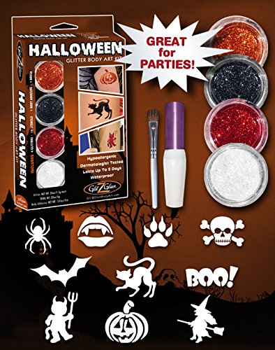 GlitZGlam Kit de Tatuajes de Purpurina para Halloween - ¡Hipoalergénicos y testeados dermatológicamente!