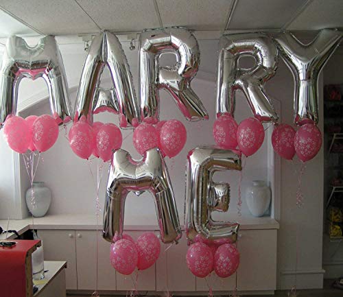 Globos de helio XXL de papel de aluminio, letras y números y caracteres en color dorado; plateado, 80 cm, gran decoración para fiesta de cumpleaños, boda, fiesta, plástico, B - plata., PLATA