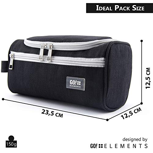 GO!elements® Bolsa de Aseo | Mochila para Colgar Hombres y Mujeres | Bolso cosmético Hombre Mujer para Maletas y Equipaje de Mano | Bolsa de Viaje Bolsa de Lavado, Color:Negro