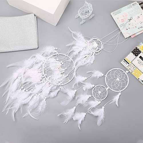 GoMaihe 2pcs Atrapasueños, Pluma Atrapasueños Blanco, Tapiz Boho Macrame Decoracion Pared Tapices Macramé Colgante, Hecho a Mano Dreamcatcher Decoración Salon Boda Dormitorio, Regalos Originales