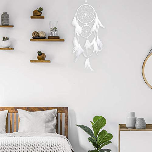 GoMaihe 2pcs Atrapasueños, Pluma Atrapasueños Blanco, Tapiz Boho Macrame Decoracion Pared Tapices Macramé Colgante, Hecho a Mano Dreamcatcher Decoración Salon Boda Dormitorio, Regalos Originales