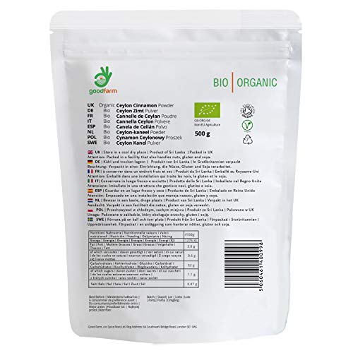 GoodFarm - Canela de Ceilán ecológica en polvo, 500 g