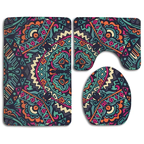 Goodsthing Alfombrillas de baño Abstract Tribal Vintage Ethnic (2) Toilet CarpetFashion Bathroom Rug Mats Set 3 Piece Anti-Skid Pads Bath Mat + Contour + Toilet Lid Cover