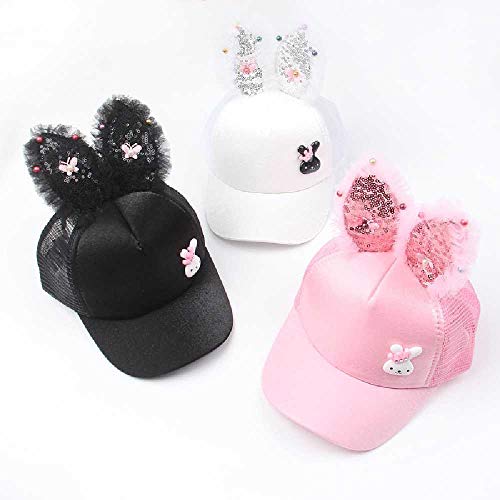 Gorras De Malla Para Niños Gorras Con Forma De Niños Y Niñas Orejas De Conejo Lentejuelas Gorra De Malla Gorra De Béisbol De Viaje Sombrero De Sombrilla Para Bebés 50-52CM ajustable / Tres perlas